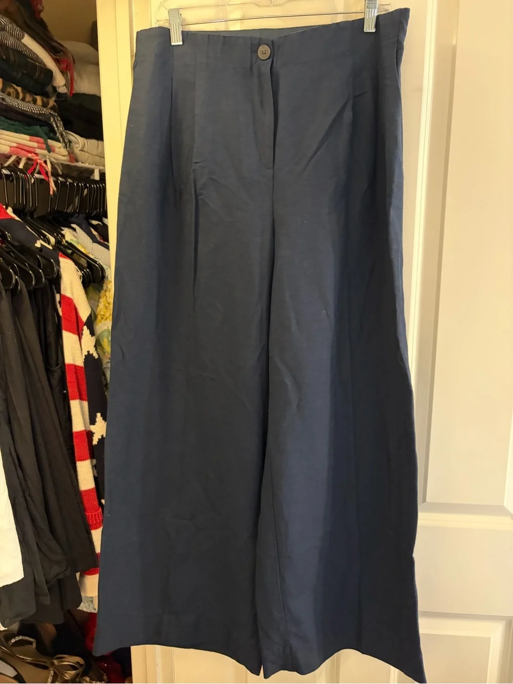 H&M Navy Linen Blend Wide-Leg Women's Pants
